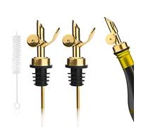 Vertedor de Acero Inoxidable, 3uds Juego de Acero Inoxidable con Vertedor de Vino Cierre Automático Vertedor de Botellas con Cepillo de Limpieza para Alcohol Aceite de Oliva Vinagre (Dorado)