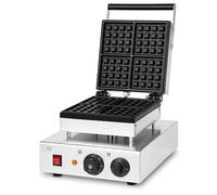 VERTES Máquina para hacer gofres belgas, 4 gofres belgas a la vez, 80 piezas/h, ajustable 0-300°C, temporizador, antiadherente, gofres belgas 1600W, placa de hierro fundido, cuerpo de acero inoxidable