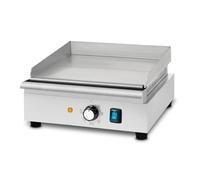 VERTES Plancha grill eléctrica 1400W de acero inoxidable superficie grill lisa 32x26cm, termostato, temperatura 50-300°C, protección contra salpicaduras y calor, bandeja recogegotas, pies de goma
