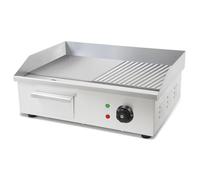 VERTES Plancha profesional de 3000 W en acero inoxidable, superficie de grill lisa y ranurada de 55 x 35cm, termostato temperatura 50-300°C, protección contra salpicaduras y calor, bandeja recogegrasa