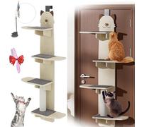 Vertical Door Hanging Cat Shelf, Door Hanging Cat Shelves, Cat Tree Door Hanger Mounted Cat Shelves C-at Ladder, 4-Levels Over Door Cat Climber for Indoor Cats for Cats to Play and Sleep