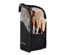 Vertical Makeup Brush Bag - Portable Eyebrow Pencil and Lipstick Storage Women's Cosmetic Tool Organizer | Stand-Up Desktop Makeup Case with Secure Zipper, Travel-Friendly Slim Design