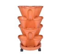 Vertical Planter - Stackable plantrs, 4 Tier Automatic Drainage Flower Pots with Wheels and Bottom Tray, Stackable Plant Container | For Planting Strawberry Vegetable Fruit Balcony Patio