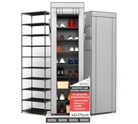 VertiCase Zapatero Estrecho Alto 10 Niveles de Tela Gris 45x175x28cm - Organizador Zapatos con Cremallera Ahorra Espacio y Funda Antipolvo - Calzado Deportivo y Tacones Altos para Interior y Exterior