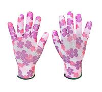 VERTO Guantes de jardín con revestimiento de poliuretano - Patrón de rosas - Tamaño 7/8/9 - Protección y comodidad para la jardinería, material exterior transpirable, cierre con cordón (rojo, 8")