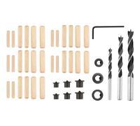 VERTO Juego de conexión de tacos, 43 elementos, 3 accesorios de diámetro 6 mm, 8 mm, 10 mm. Broca para madera, 1 pieza, tope de perforación, 1 pieza, marcas para el punto de perforación, 2 unidades,