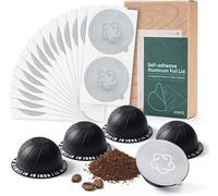 Vertuo - Cápsulas reutilizables recargables con láminas de aluminio espresso para cafeteras Nespreso Vertuo GCA1 y De'Longhi ENV135S (100 unidades + 5 piezas)