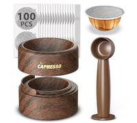 Vertuo Pod - Kit de recarga reutilizable para cápsulas Vertuo Nespresso/Coffee Pods Vertuoline con 100 tapas de papel de aluminio para cualquier tamaño de cápsula Vertuo Plus Espresso, soporte de
