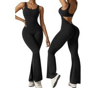 Vertvie Mono Deportivo Mujer Ajustado Jumpsuit Cuello en U Elásticos Body Overol Sexy Mono Yoga Romper Una Pieza de Punto Acanalado para Fitness Yoga Danza（Negro XS）
