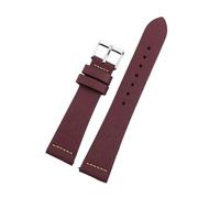 Veruying 16/17/18/19/20/21/22mm Correa vintage de ternera impermeable con hebilla de acero inoxidable, Rojo vino, 21mm