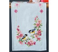 VERVACO Bordado Punto De Cruz Contado Camino De Mesa Kit CARBONEROS Y Flores Decoracion para Manualidades Principiantes Completo DIY Adultos Set Creativo Regalo ca. 32 x 84 cm Aida Nappe, Multicolor