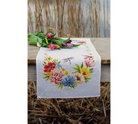 Vervaco Bordado Punto De Cruz Contado Camino De Mesa Kit Completo FLORES COLORIDAS Decoracion Para Manualidades Principiantes Completo DIY Adultos Set Creativo Regalo ca. 32 x 84 cm
