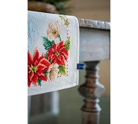 Vervaco Bordado Punto De Cruz Contado Camino De Mesa Kit Completo FLORES DE NAVIDAD Decoracion Para Manualidades Principiantes Completo DIY Adultos Set Creativo Regalo ca. 32 x 84 cm