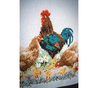 Vervaco Bordado Punto De Cruz Contado Camino De Mesa Kit Completo GALLO Y POLLOS Decoracion Para Manualidades Principiantes Completo DIY Adultos Set Creativo Regalo ca. 32 x 84 cm