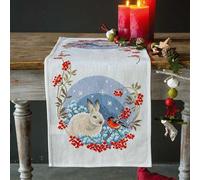 VERVACO Bordado Punto De Cruz Contado Camino De Mesa Kit Completo LIEBRE Y CAMACHUELO Decoracion Para Manualidades Principiantes Completo DIY Adultos Set Creativo Regalo ca. 32 x 84 cm