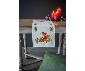 Vervaco Bordado Punto De Cruz Contado Camino De Mesa Kit Completo PEQUEÑO CIERVO CON UN CONEJO Decoracion Para Manualidades Principiantes Completo DIY Adultos Set Creativo Regalo ca. 32 x 84 cm