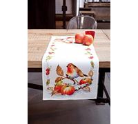 VERVACO Bordado Punto De Cruz Contado Camino De Mesa Kit Completo PETIRROJO con Manzanas Decoracion para Manualidades Principiantes Completo DIY Adultos Set Creativo Regalo ca. 32 x 84 cm