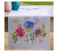 VERVACO Bordado Punto De Cruz Contado Camino De Mesa Kit Completo VIOLETAS DE AIDA Decoracion Para Manualidades Principiantes Completo DIY Adultos Set Creativo Regalo ca. 32 x 84 cm