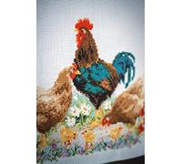 Vervaco Bordado Punto De Cruz Contado Camino De Mesa Kit Gallo Y Pollos Decoracion para Manualidades Principiantes Completo DIY Adultos Set Creativo Regalo ca. 32 x 84 cm Aida Nappe, Multicolor