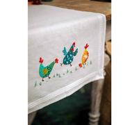 Vervaco Kit Bordado Camino De Mesa Set Completo Bordado Tela Impresa POLLOS DE COLORES Decoracion Para Manualidades DIY Adultos Set Creativo Regalo ca. 40 x 100 cm Embroidery