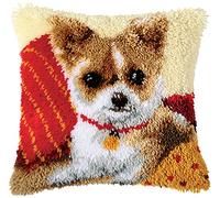 VERVACO Gancho De Pestillo Cojin Decorativo Chihuahua DIY Manualidades Adultos Set Creativo Regalo Bordado Kit Principiantes ca. 40 x 40 cm Latch Hook Embroidery, Tela, Multicolor