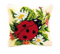 VERVACO Gancho De Pestillo Cojin Decorativo Mariquita DIY Manualidades Adultos Set Creativo Regalo Bordado Kit Principiantes ca. 40 x 40 cm Latch Hook Embroidery, 100% acrílico, Multicolor
