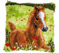 VERVACO Gancho De Pestillo Cojin Decorativo Potro Corriendo DIY Manualidades Adultos Set Creativo Regalo Bordado Kit Principiantes ca. 40 x 40 cm Latch Hook Embroidery Punto de Cruz, Multicolor