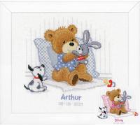 VERVACO Kit Punto De Cruz Bebe Nacimiento Regalos DIY Completo OSO, CONEJO Y PERRO Creativo Manualidades Creatividad Adultos Decoracion Pared Bordar Kit Principiantes ca. 25 x 21 cm Cross Stitch
