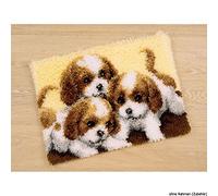 VERVACO Kit Alfombra Gancho De Pestillo Alfombras De Habitacion 3 Cachorros DIY Manualidades Adultos Set Creativo Regalo Bordado Kit Principiantes ca. 50 x 40 cm Latch Hook Embroidery