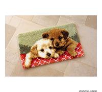 VERVACO Kit Alfombra Gancho De Pestillo Alfombras De Habitacion Cachorros Labrador DIY Manualidades Adultos Set Creativo Regalo Bordado Kit Principiantes ca. 70 x 45 cm Latch Hook Embroidery