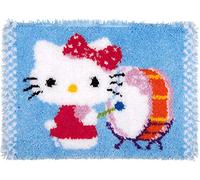 VERVACO Kit Alfombra Gancho De Pestillo Alfombras De Habitacion Hello Kitty con Tambor DIY Manualidades Adultos Set Creativo Regalo Bordado Kit Principiantes ca. 55 x 40 cm Latch Hook Embroidery
