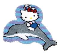 VERVACO Kit Alfombra Gancho De Pestillo Alfombras De Habitacion Hello Kitty DELFÍN DIY Manualidades Adultos Set Creativo Regalo Bordado Kit Principiantes ca. 70 x 70 cm Latch Hook Embroidery