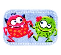 VERVACO Kit Alfombra Gancho De Pestillo Alfombras De Habitacion Monstruos Bailando DIY Manualidades Adultos Set Creativo Regalo Bordado Kit Principiantes ca. 70 x 46 cm Latch Hook Embroidery