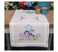 Vervaco Kit Bordado Camino De Mesa Set Completo Bordado Tela Impresa AJOS EN AZUL Y VIOLETA Decoracion Para Manualidades DIY Adultos Set Creativo Regalo ca. 40 x 100 cm Embroidery