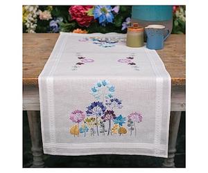 Vervaco Kit Bordado Camino De Mesa Set Completo Bordado Tela Impresa AJOS EN AZUL Y VIOLETA Decoracion Para Manualidades DIY Adultos Set Creativo Regalo ca. 40 x 100 cm Embroidery