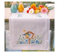 VERVACO Kit Bordado Camino De Mesa Set Completo Bordado Tela Impresa CASAS DE PÁJAROS Decoracion Para Manualidades DIY Adultos Set Creativo Regalo ca. 40 x 100 cm Embroidery