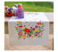 VERVACO Kit Bordado Camino De Mesa Set Completo Bordado Tela Impresa MUNDO COLORIDO DE FLORES Decoracion Para Manualidades DIY Adultos Set Creativo Regalo ca. 35 x 95 cm Embroidery