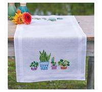 Vervaco Kit Bordado Camino De Mesa Set Completo Bordado Tela Impresa PLANTAS DE INTERIOR Decoracion Para Manualidades DIY Adultos Set Creativo Regalo ca. 40 x 100 cm Embroidery