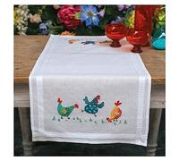 Vervaco Kit Bordado Camino De Mesa Set Completo Bordado Tela Impresa POLLOS DE COLORES Decoracion Para Manualidades DIY Adultos Set Creativo Regalo ca. 40 x 100 cm Embroidery