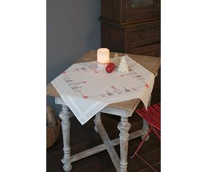 Vervaco Kit Bordado Mantel Set Completo Bordado Tela Impresa ÁRBOLES DE NAVIDAD ROJO/GRIS Decoracion Para Manualidades Principiantes Completo DIY Adultos Set Creativo Regalo ca. 80 x 80 cm Embroidery