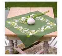 VERVACO Kit Bordado Mantel Set Completo Bordado Tela Impresa FLORAL BLANCO Decoracion Para Manualidades Principiantes Completo DIY Adultos Set Creativo Regalo ca. 72 x 72 cm Embroidery