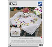 VERVACO Kit Bordado Mantel Set Completo Bordado Tela Impresa FLORES DE PRIMAVERA Decoracion Para Manualidades Principiantes Completo DIY Adultos Set Creativo Regalo ca. 80 x 80 cm Embroidery