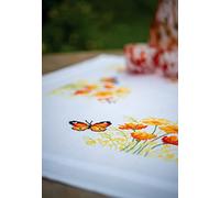 Vervaco Kit Bordado Mantel Set Completo Bordado Tela Impresa FLORES NARANJAS CON MARIPOSAS Decoracion Para Manualidades Principiantes Completo DIY Adultos Set Creativo Regalo ca. 80 x 80 cm