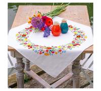 VERVACO Kit Bordado Mantel Set Completo Bordado Tela Impresa MUNDO COLORIDO DE FLORES Decoracion Para Manualidades Principiantes Completo DIY Adultos Set Creativo Regalo ca. 72 x 72 cm Embroidery