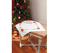 Vervaco Kit Bordado Mantel Set Completo Bordado Tela Impresa Poinsettias Decoracion para Manualidades Principiantes Completo DIY Adultos Set Creativo Regalo ca. 80 x 80 cm Embroidery