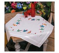 Vervaco Kit Bordado Mantel Set Completo Bordado Tela Impresa Pollos DE Colores Decoracion para Manualidades Principiantes Completo DIY Adultos Set Creativo Regalo ca. 80 x 80 cm Embroidery