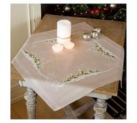 Vervaco Kit Bordado Mantel Set Completo Bordado Tela Impresa Pueblo Invernal EN LA Nieve Decoracion para Manualidades Principiantes Completo DIY Adultos Set Creativo Regalo ca. 80 x 80 cm Embroidery