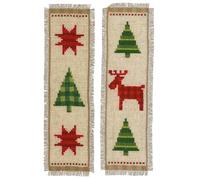 VERVACO Kit Bordado Punto De Cruz Contado Marcapáginas Manualidades juego de 2 ÁRBOLES DE NAVIDAD A CUADROS Set Completo De Bordado Para Principiantes Regalo Para Amante De Libros ca. 6 x 20 cm