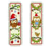 VERVACO Kit Bordado Punto De Cruz Contado Marcapáginas Manualidades Juego de 2 BUHOS con Sombrero Set Completo De Bordado para Principiantes Regalo para Amante De Libros ca. 6 x 20 cm Cross Stitch
