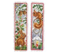 VERVACO Kit Bordado Punto De Cruz Contado Marcapáginas Manualidades juego de 2 CONEJO Y ARDILLA Set Completo De Bordado Para Principiantes Regalo Para Amante De Libros ca. 6 x 20 cm Cross Stitch